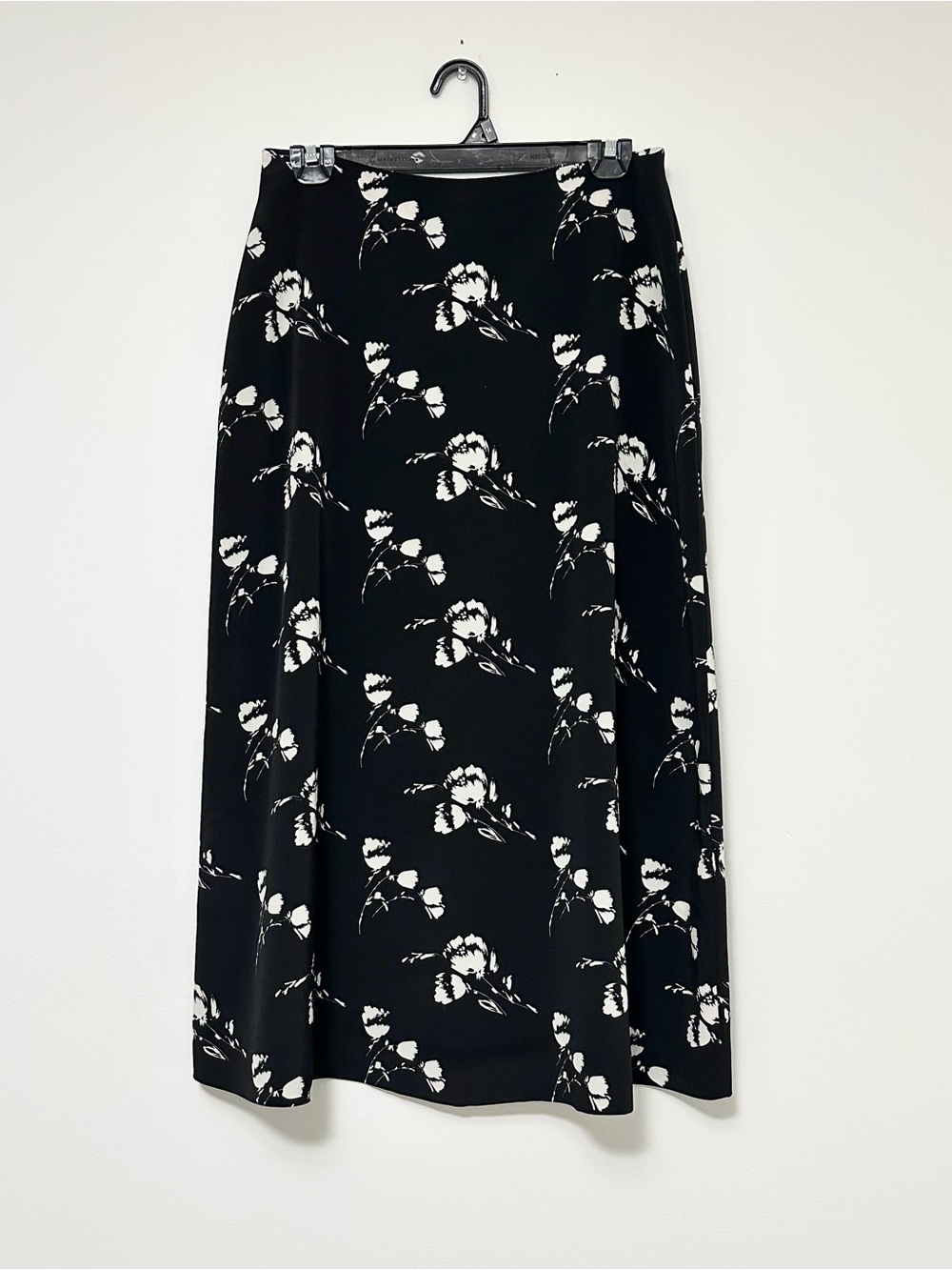 Vintage 90s SENSE USA Black Floral A-Line Midi Skirt - Women's Small Medium